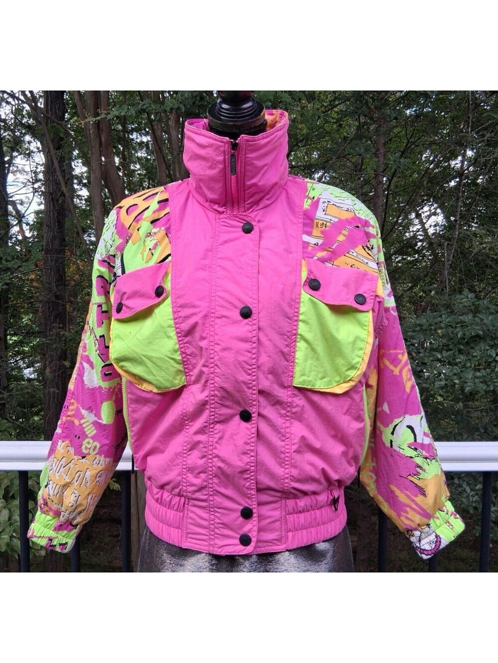 Vintage 80s Tyrolia by HEAD Colorblock Ski Jacket Neon Pink Green Womens 4